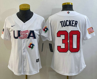 Women%27s USA Baseball #30 Kyle Tucker 2023 White World Classic Stitched Jerseys